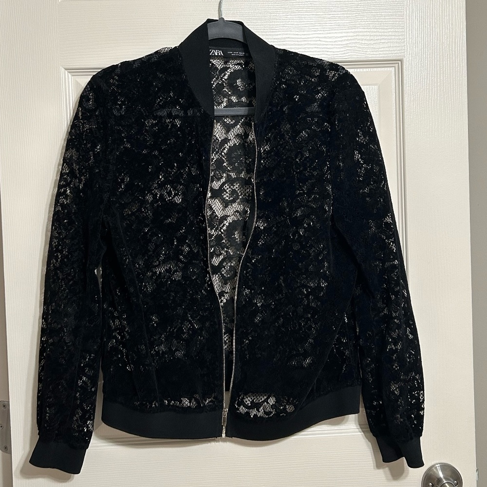 Zara Lace Black Zip Up Jacket